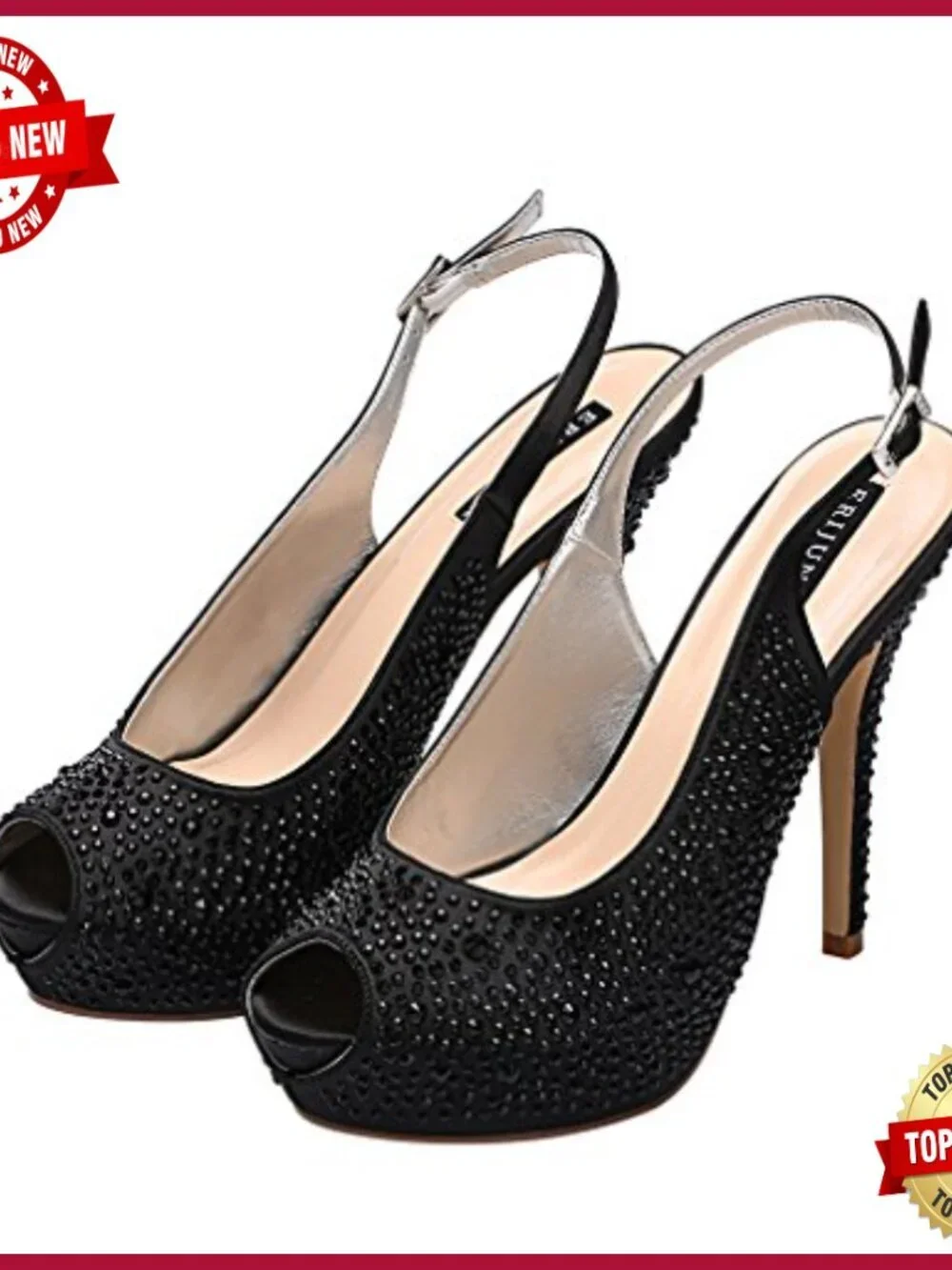 Women Rhinestone Slingback Platform Pumps High Heel Peep Toe Wedding